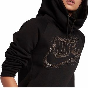 Womens Nike Rally Black Silver Funnel Neck Hoodie Small